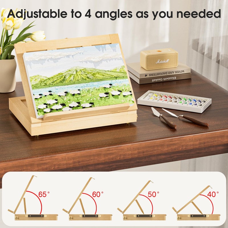 LUCYCAZ Art Easel for Painting, Tabletop Painting Easel Set for Kids, Pine-Wood Portable Easel Stand for Artists with Canvas, Acrylic Paints, Brushes, Palette and Palette Knives for Adults Beginners - Image 4